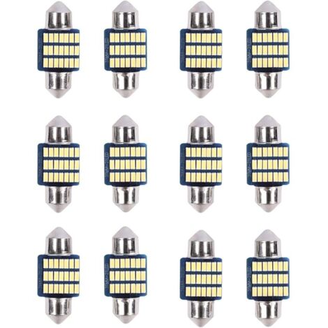 12 Pièces Ampoule LED Voiture - Eclairage Led Voiture Kit Universel 12V 6000K Blanc Froid, Super Lumineux 36 LEDs par Ampoule, Facile Plug and Play pour Plafonnier, Tableau de Bord, camping-car