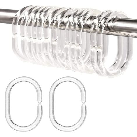 12 pièces anneaux de rideau transparents anneaux de douche en plastique anneaux de rideau de douche de type C anneaux de suspension de rideau pour salle de bain (2 boîtes)