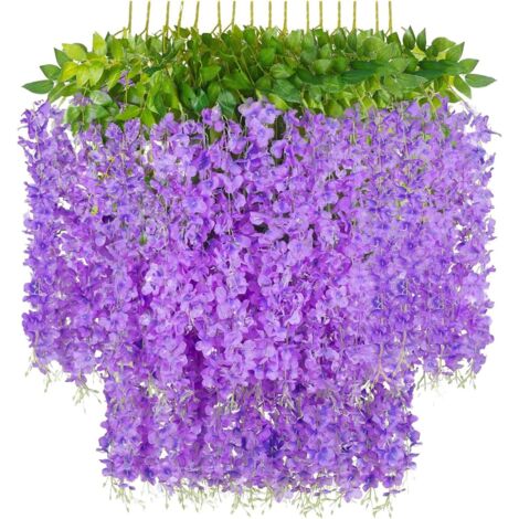 12 Pièces Artificielle Fleurs Faux Wisteria Vigne Glycine Fausse Fleur Artificielles Faux Plantes Suspendues Plastique pour la Décoration de Mariage Domicile Fete Bureau Hôtel Rebord de Fenêtre Purple