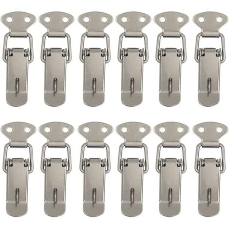 12 Pièces Attache Capot Fermeture à Levier Moraillon de Porte,Oquet à Ressort Bascule Acier pour Ressort Boucle de Verrouillage Coffre à Outils,Armoire Verrous