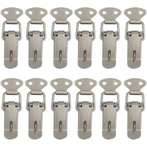 12 Pièces Attache Capot Fermeture à Levier Moraillon de Porte,Oquet à Ressort Bascule Acier pour Ressort Boucle de Verrouillage Coffre à Outils,Armoire Verrous