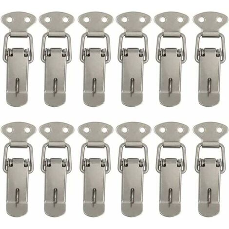 12 Pièces Attache Capot Fermeture à Levier Moraillon de Porte,Oquet à Ressort Bascule Acier pour Ressort Boucle de Verrouillage Coffre à Outils,Armoire Verrous