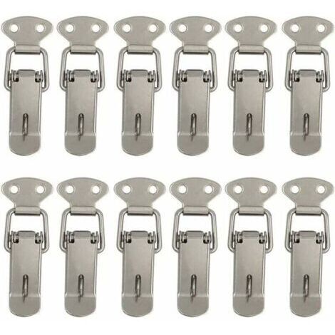12 Pièces Attache Capot Fermeture à Levier Moraillon de Porte,Oquet à Ressort Bascule Acier pour Ressort Boucle de Verrouillage Coffre à Outils,Armoire Verrous
