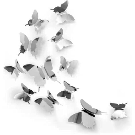 12 Pièces Autocollants Muraux Miroir Papillon Décoration 3D Autocollant