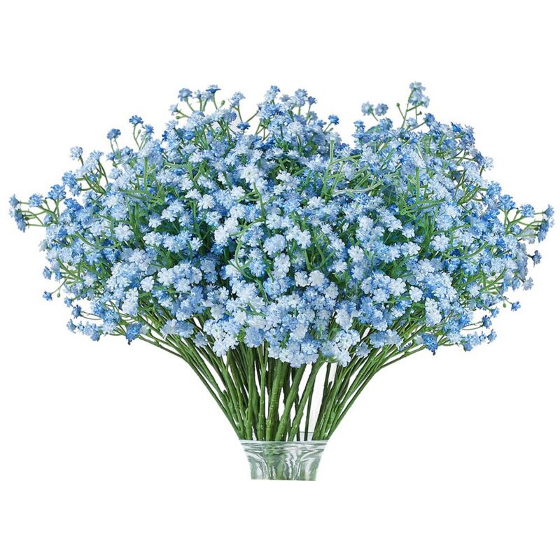 12 PièCes Baby Breath Gypsophila Plantes Artificielles DéCoration de FêTe de Mariage Real Touch Fleurs diy Maison Jardin (Bleu Ciel)