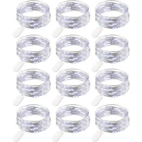 12 Pieces Battery Operated Micro String Lights, 20 LEDs Copper Wire Lights, 2 Meters Battery Operated Mini LED String Lights for Birthday Party Wedding Holiday Outdoor Indoor Decor, Cool White