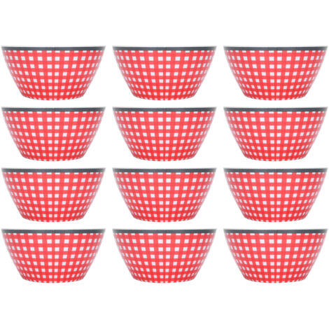 12 Pièces Bols à Salade, Fruits, Soupe - Vaisselle pour Maison et Restaurant - Motif Quadrillage Rouge