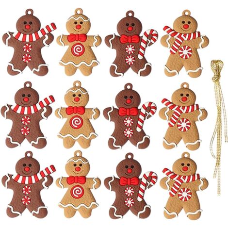 12 PièCes Bonhomme en Pain D Epices Ornement Sapin de Noel, DéCorations de NoëL Originales, Ornement Noel, à Suspendre sur Le Sapin De NoëL à L’Aide D’Une Ficelle