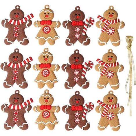 12 PièCes Bonhomme en Pain D Epices Ornement Sapin de Noel, DéCorations de NoëL Originales, Ornement Noel, à Suspendre sur Le Sapin De NoëL à L’Aide D’Une Ficelle
