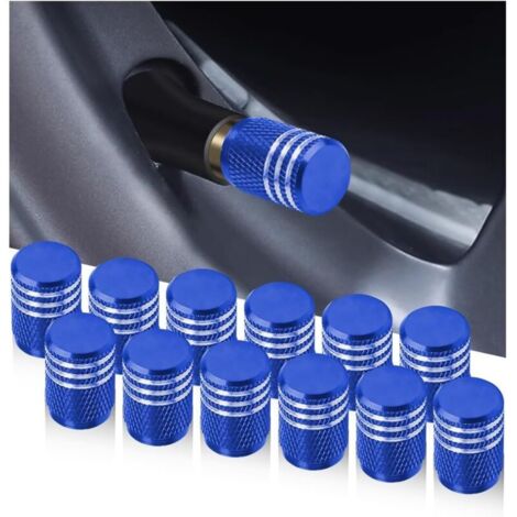 12 Pièces Bouchons De Valve De Pneu, Bouchons Tige De Valve Pneu en Aluminium avec Joint, Bouchons Valve Pneu, Chapeaux Anti-Poussière Voiture pour Voiture, Moto, Bicyclette(Bleu)
