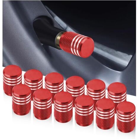 12 Pièces Bouchons De Valve De Pneu, Bouchons Tige De Valve Pneu en Aluminium avec Joint, Bouchons Valve Pneu, Chapeaux Anti-Poussière Voiture pour Voiture, Moto, Bicyclette(Rouge)