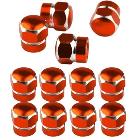12 Pièces Bouchons Valve De Pneu, Bouchons Tige De Valve Pneu en Aluminium avec Joint Hexagonal Bouchons Valve Pneu, Chapeaux Anti-Poussière Voiture pour Moto, Bicyclette, Camions(Orange)