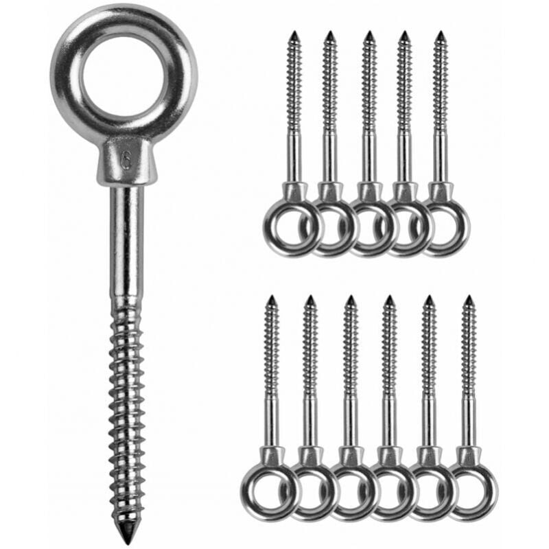 12 Pièces Boulons à œil Vis à œil M6 x 60mm Anneaux de levage M6 Vis à œil 316 acier inoxydable Crochets à visser Vis à œil M6