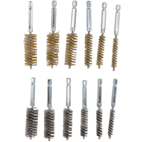 12 Pièces Brosses de Forage en Cuivre et Acier Inoxydable 304, Poils Métalliques pour Perceuse avec Embout Hexagonal