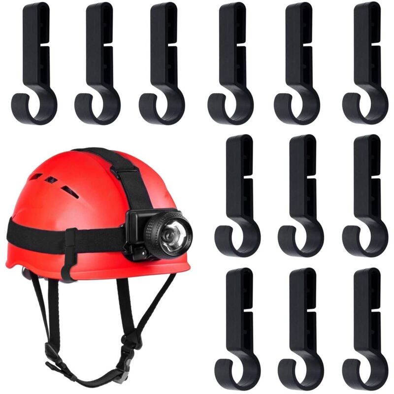 12 Pièces Casques de Sécurité Clips, Torches Frontales Clips, Clip de Phare de Casque, pour Casque pour Lampe Frontale en Platique Noir Convient à