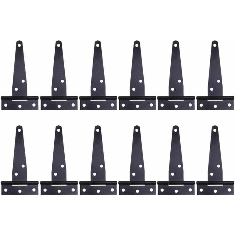 Gabrielle - 12 pièces Charnière en t robuste noirs Charnières de portes en bois ou portes métalliques fer antirouille charnières de porte de grange