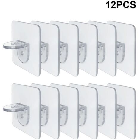 12 pièces chevilles de support d\'étagère adhésives sans poinçon clair placard armoire étagère chevilles cintres muraux