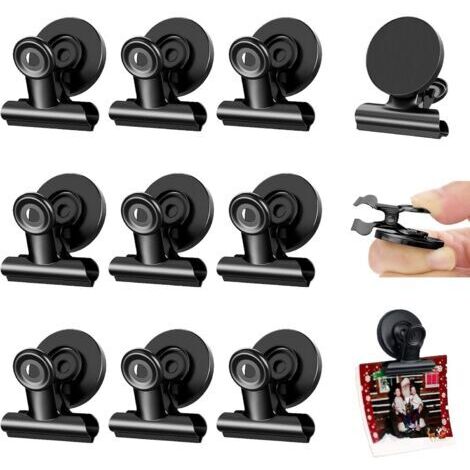 12 Pièces Clips Magnétiques, Pince Aimantée Frigo, Magnetic Clip, Aimants Tableau Magnétique, Clips Magnétiques en Métal, Pince Aimantée Puissante pour Maison, Bureau, École (Noir)