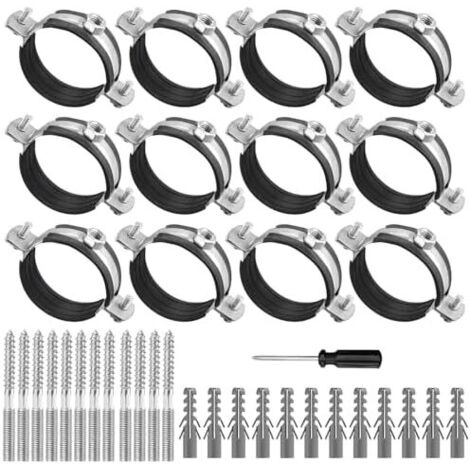 12 Pièces Collier de Serrage 50mm, Support Tube avec Tournevis, Colliers à Visser Insert en Caoutchouc pour Ht, Conduite D'eau, Gaines Ventilation -