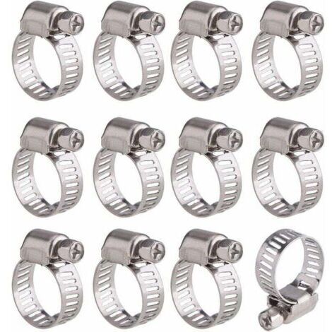 12 Pièces Collier de Serrage Tuyau Ajustable en Acier Inoxydable Tuyau Pinces Clips Fixation (9-16 mm)