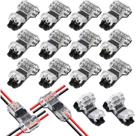 12 pièces Connecteur en T 2 broches pour fil electrique 20/22 AWG Voiture Étanche- sans soudure en fils câble LED éclairage etanche Cosses et kits