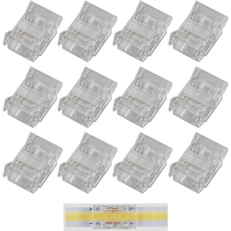 12 Pièces Connecteur Ruban LED COB 3 Pin 10mm, Connecteurs Transparents Sans Espacement, 3 Broches Ensemble de Connecteurs