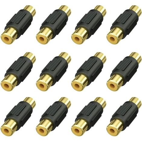 12 pièces Coupleur RCA femelle, connecteur adaptateur RCA femelle vers RCA femelle pour haut-parleur, câble RCA, phono, amplificateur