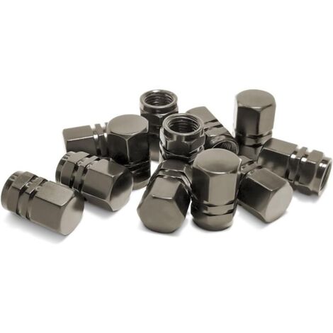 12 Pièces Couvercle Poussière Valve Pneu, Capuchon de Valve Autos en Aluminium, Couvre-Valve Universel pour Voitures, Camions, Motos, Cache-Poussière de Roue de Voitures(Gris)