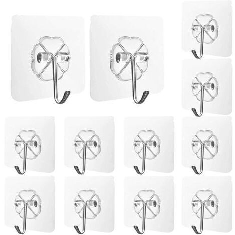 12 Pièces Crochet Adhésif Transparent, 10kg(Max) Crochet Autocollant Adhesif, Crochet Adhesif Mural Tableau, Crochet Salle de Bain, Imperméables, pour Bain Cuisine Plafond Mural Porte Peignoirs H721