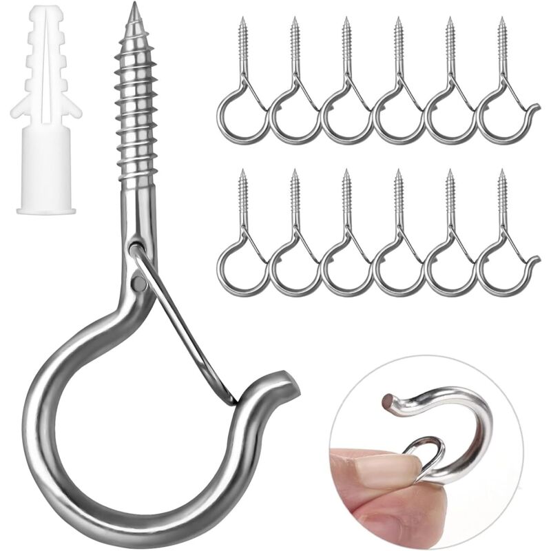 12 Pièces Crochet Inox à Visser Avec Boucle de Sécurité Pour Suspendre Paniers à Plantes, Mangeoires à Oiseaux, Lanternes, Tasses