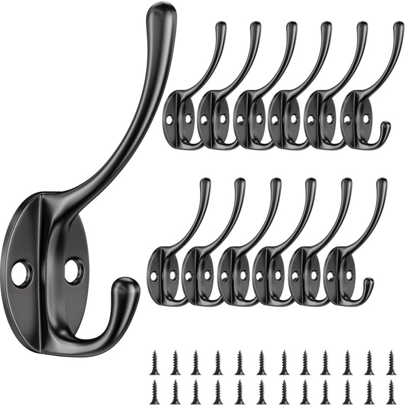 12 pièces Crochet Mural, Crochet Porte Manteau avec Vis, Vintage en Métal Double Patères Porte Manteaux,Léger et Pratique Coat Hooks, pour Chambre,