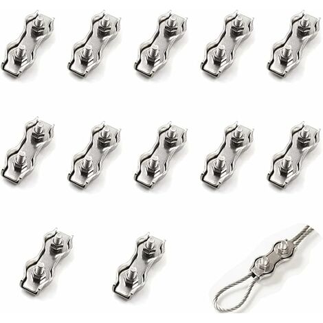 12 Pièces De Câble Métallique En Acier Double Pince m2, Connecteur De Pince De Câble En Acier Inoxydable Pince De Fixation De Câble De Frein, Utilisé Pour Le Câble En Acier 1 Mm