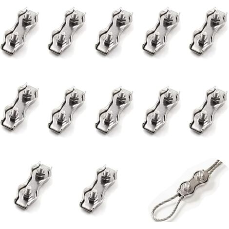 12 Pièces De Câble Métallique En Acier Double Pince m2, Connecteur De Pince De Câble En Acier Inoxydable Pince De Fixation De Câble De Frein, Utilisé Pour Le Câble En Acier 1 Mm