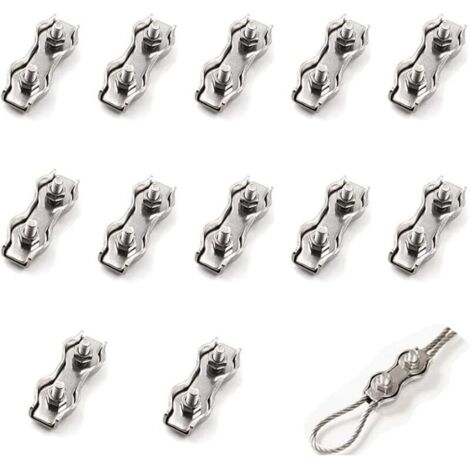 12 Pièces De Câble Métallique En Acier Double Pince m2, Connecteur De Pince De Câble En Acier Inoxydable Pince De Fixation De Câble De Frein, Utilisé Pour Le Câble En Acier 1 Mm