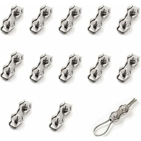 12 Pièces De Câble Métallique En Acier Double Pince m2, Connecteur De Pince De Câble En Acier Inoxydable Pince De Fixation De Câble De Frein, Utilisé Pour Le Câble En Acier 1 Mm