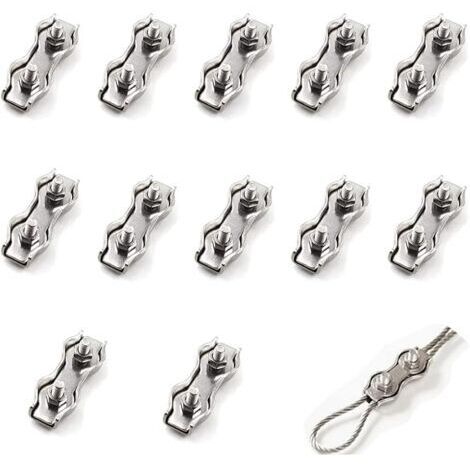 12 Pièces De Câble Métallique En Acier Double Pince m2, Connecteur De Pince De Câble En Acier Inoxydable Pince De Fixation De Câble De Frein, Utilisé Pour Le Câble En Acier 1 Mm