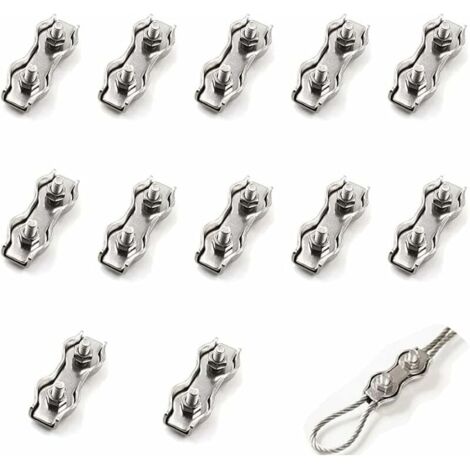12 Pièces De Câble Métallique En Acier Double Pince m2, Connecteur De Pince De Câble En Acier Inoxydable Pince De Fixation De Câble De Frein, Utilisé Pour Le Câble En Acier 1 Mm-LIAIKI