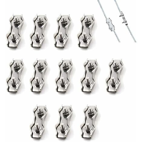 12 Pièces De Câble Métallique En Acier Double Pince M3, Connecteur De Pince De Câble En Acier Inoxydable Pince De Fixation De Câble De Frein, Utilisé Pour Le Câble En Acier 2 mm
