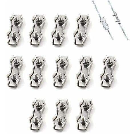 12 Pièces De Câble Métallique En Acier Double Pince M3, Connecteur De Pince De Câble En Acier Inoxydable Pince De Fixation De Câble De Frein, Utilisé Pour Le Câble En Acier 2 mm