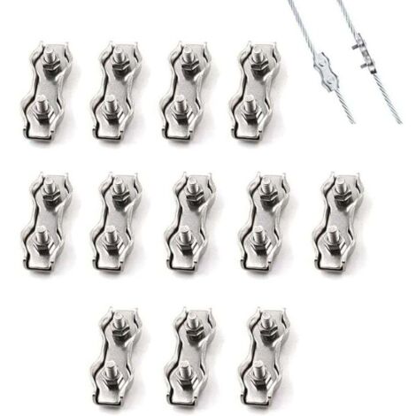 12 Pièces De Câble Métallique En Acier Double Pince M3, Connecteur De Pince De Câble En Acier Inoxydable Pince De Fixation De Câble De Frein, Utilisé Pour Le Câble En Acier 2 mm