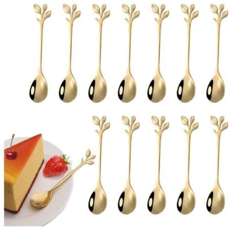 12 pièces de cuillère à café en feuille d'acier inoxydable, Petite Cuillère à Dessert en Acier inoxydable, mini cuillère à café