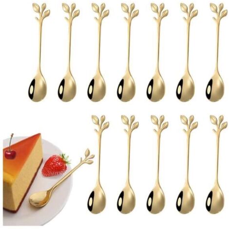 12 pièces de cuillère à café en feuille d'acier inoxydable, Petite Cuillère à Dessert en Acier inoxydable, mini cuillère à café