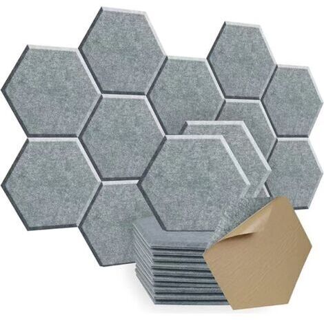 12 pièces de panneaux acoustiques autocollants, mousse insonorisante haute densité, panneaux acoustiques hexagonaux, insonorisation, gris clair