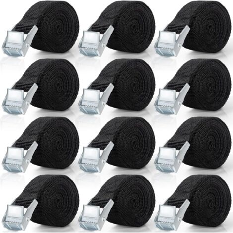 12 Pièces de Sangle Arrimage, Sangle de 1 m, Sangle de Serrage Réglables avec Verrouillage à Clip, Sangle D'arrimage, Adaptées Aux Motos, Voitures, Vélos, Bagages, Camping, Noir