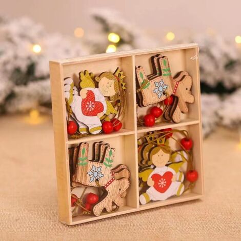 12  Pièces de Sapin de Noël Décorations de Noël à Suspendre en Bois étiquettes, Décoration d'arbre de Noël, Ornements Suspendus pour Arbres de Noël Mini Ornements, pour Décoration de Vacances