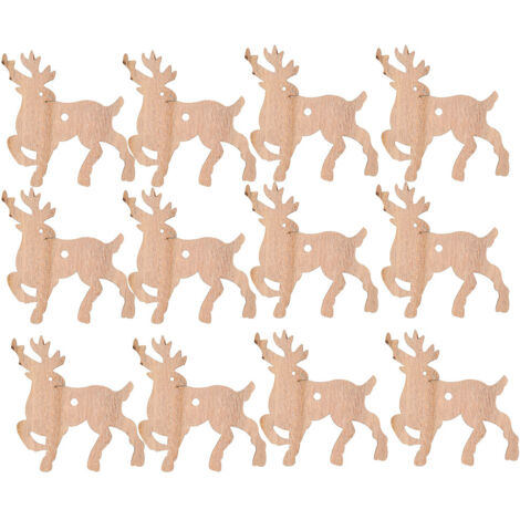 12 pièces décorations suspendues en bois pour sapin de Noël - Cœurs, rennes, anges - DIY artisanat ornemental