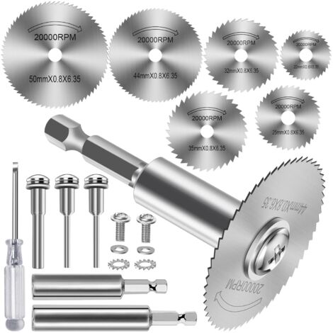 12 Pièces Disques de Coupe pour Perceuse, HSS Lames de Perceuse à Disque avec tige Hexagonale 1/4", Mini Lames de Scie Circulaire pour Bois, Plastique et Métal