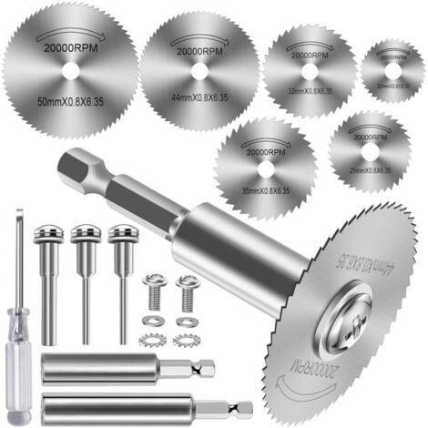 12 Pièces Disques de Coupe pour Perceuse, HSS Lames de Perceuse à Disque avec tige Hexagonale 1/4", Mini Lames de Scie Circulaire pour Bois, Plastique et Métal