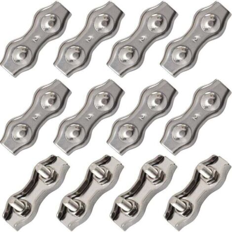 12 PièCes Duplex Pinces En Acier Inoxydable Double Serre CaBles Inox Connecteur De Corde Pince Serre CaBles Duplex Pince M2 Pince De CaBle Pour CaBles De CaBles MéTalliques De 1.5mm,Argent