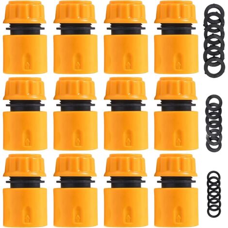 12 pièces Embout tuyau arrosage 13mm (1/2") et 15mm (5/8") - Raccord Rapide pour Le début du Tuyau, Raccord de Tuyau de Jardin, Accessoires pour Relier Le Tuyau de Jardin（jaune）